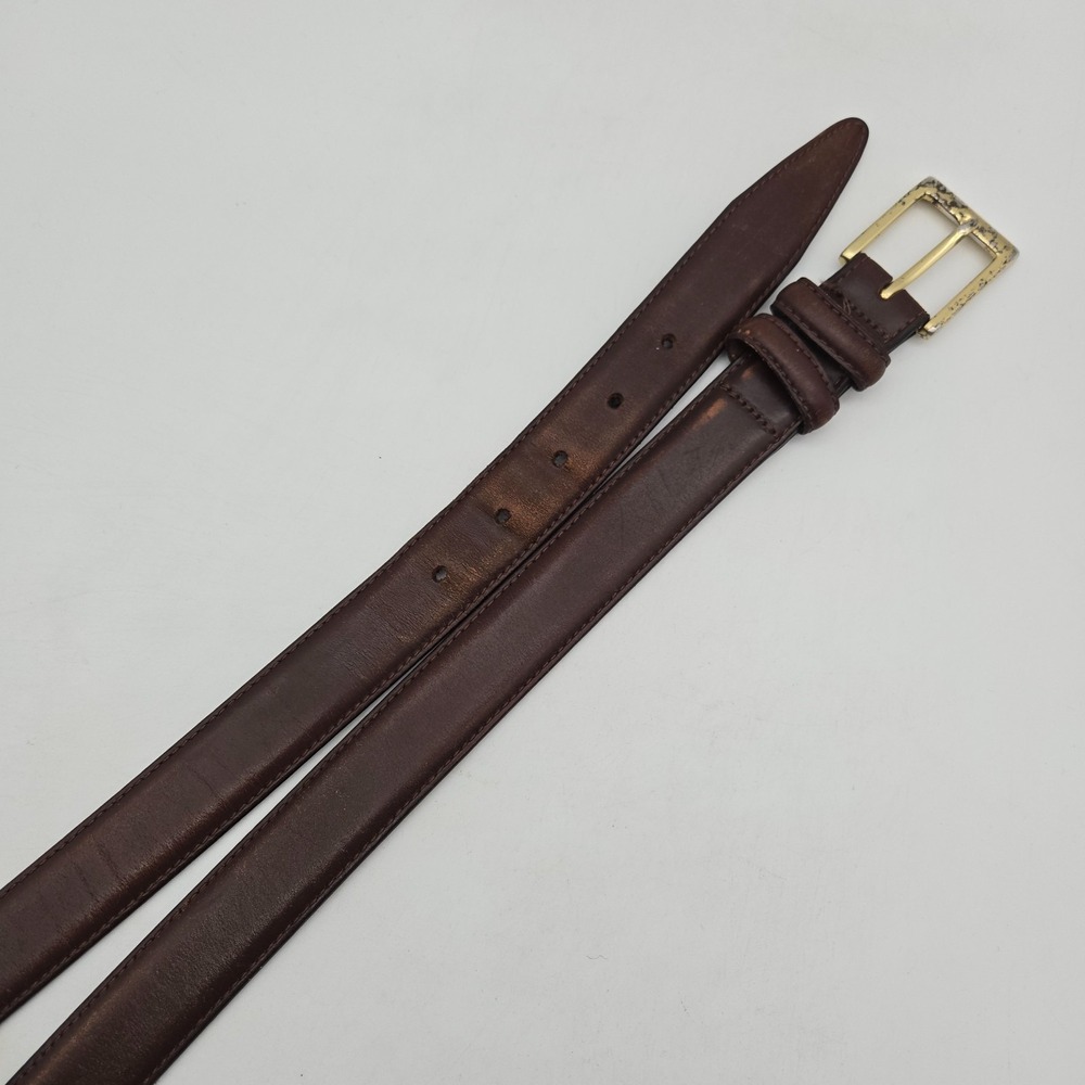 Claiborne Belt Brown Genuine Leather Mens 38 Brass Buckle